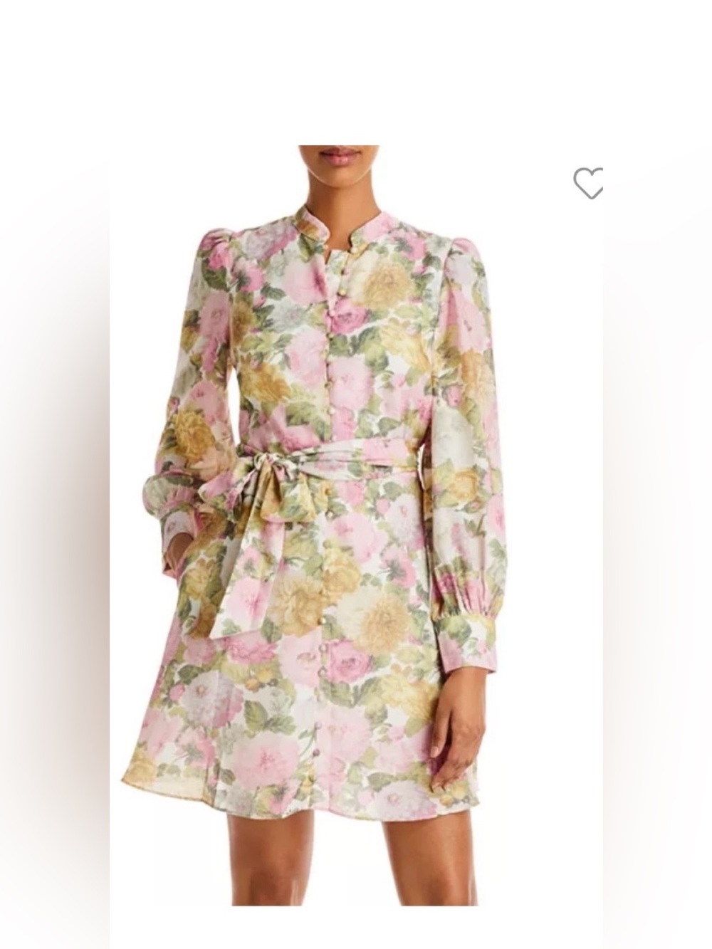 New Lucy Paris Pink and Yellow Floral Button-Front Long Sleeve Dress Medium